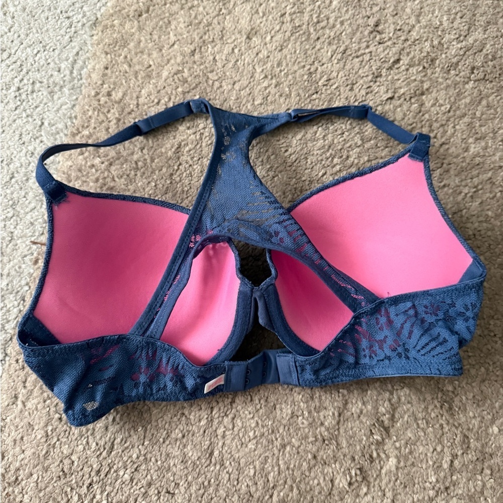 PINK Victoria's Secret Blue Racerback Pushup Bra - 32D - Picture 2 of 7